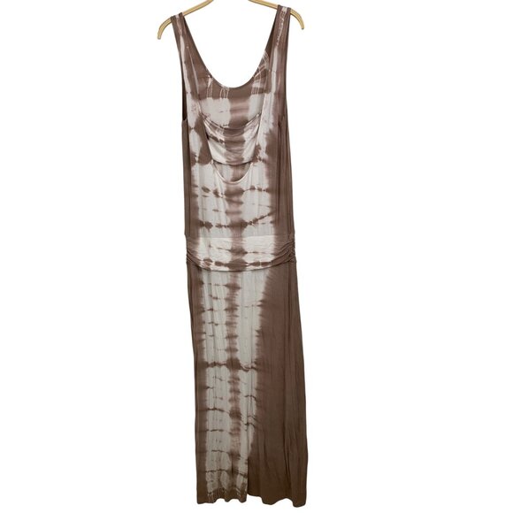 Venus Tie-Dye Maxi Dress Scoop Tank Slit Ruched Belt Cut Out Taupe M RDD10480 - Picture 6 of 9